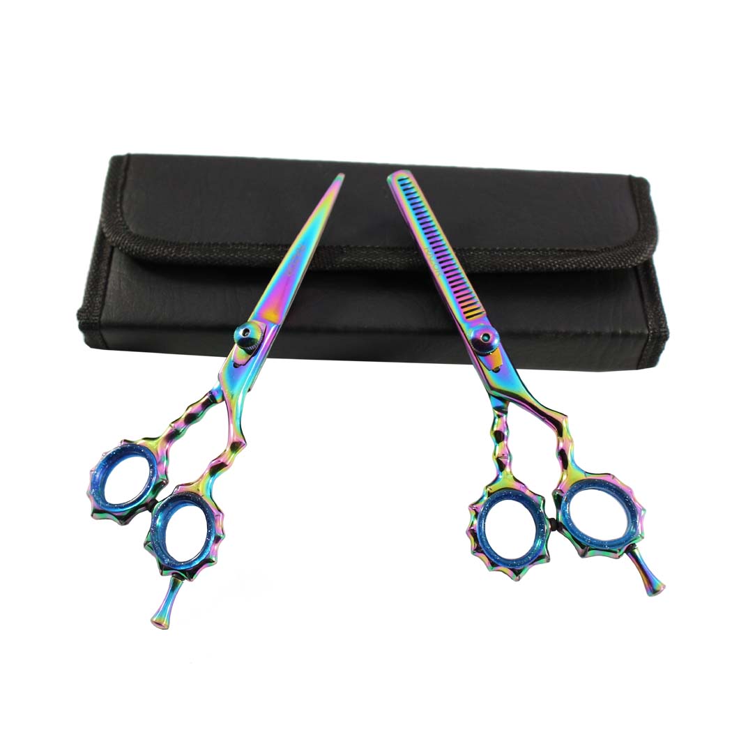 6.5" Razor Edge Hair Cutting & Thinning Scissors 2Pcs Set - Blue Shears