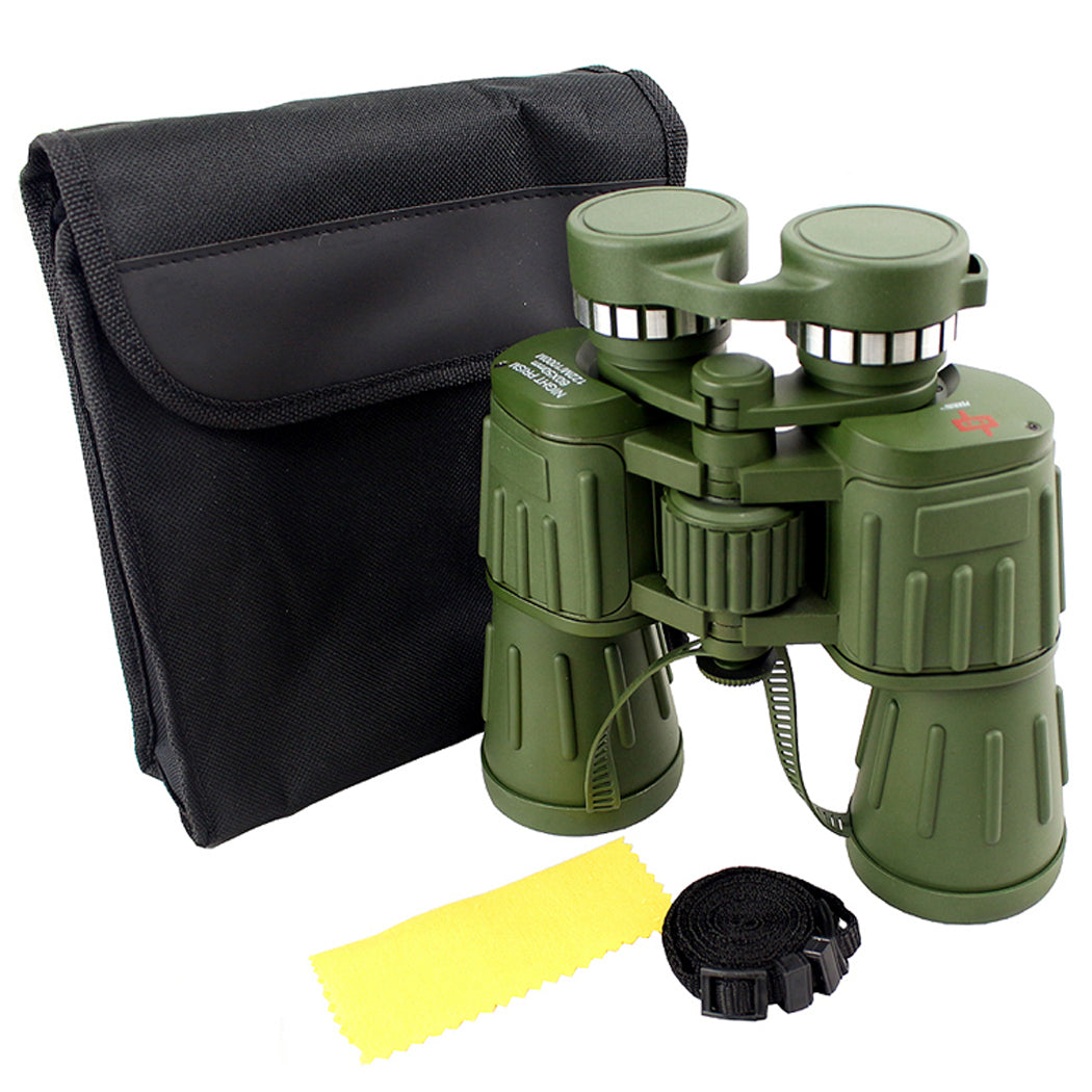 60X50 Perrini Brand Green Army Binoculars with Pouch Day / Night Prism View