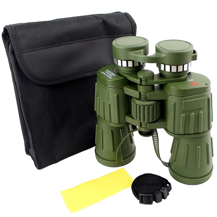 60X50 Perrini Brand Green Army Binoculars with Pouch Day / Night Prism View