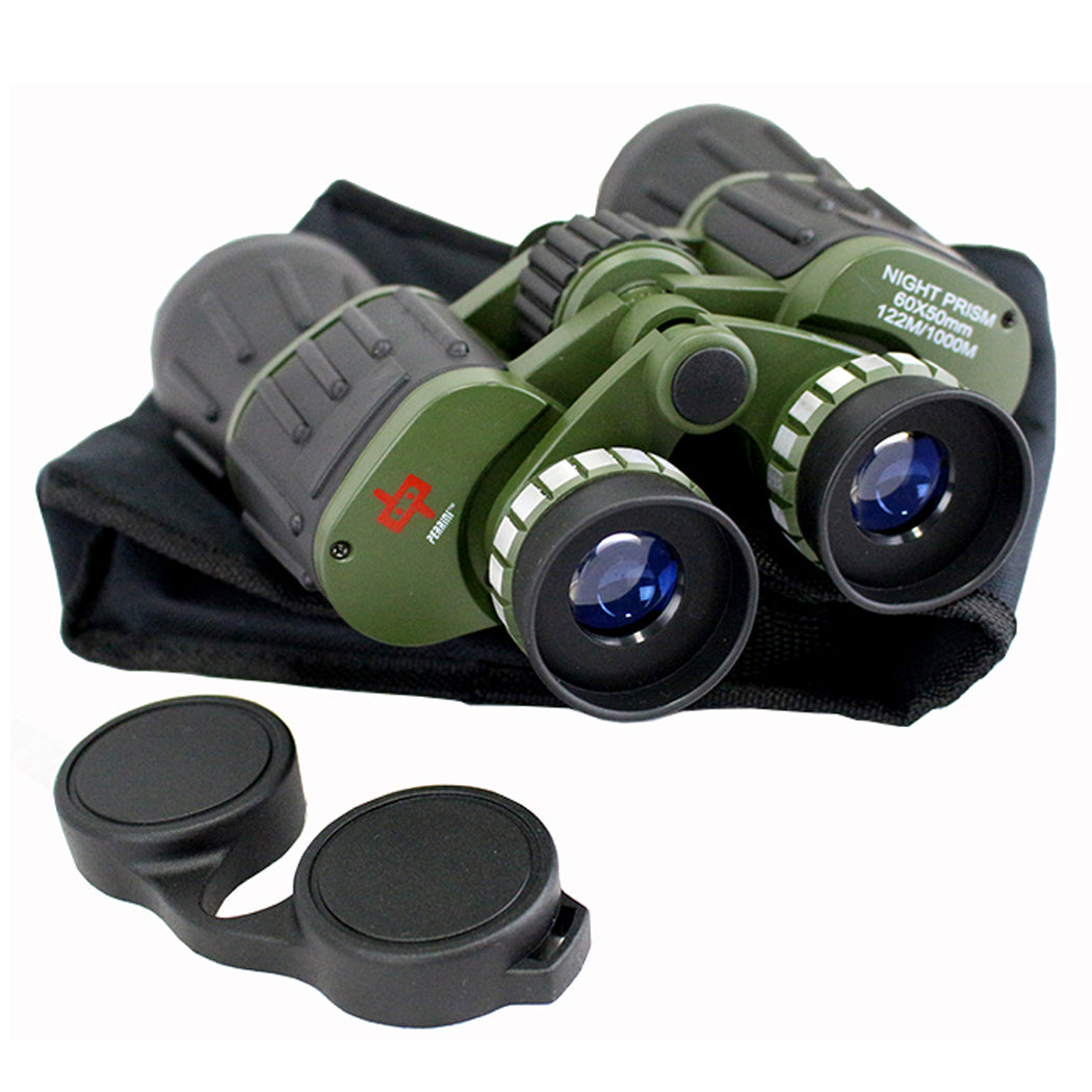 60x50 Perrini Day / Night Prism Black and Green Military Binoculars with Pouch