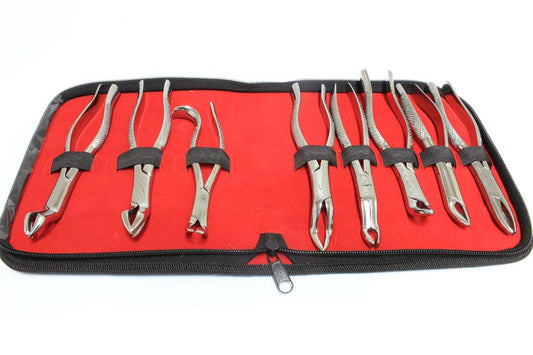 8-Piece Dental Forceps Set with Velvet Pouch for Tooth Extraction