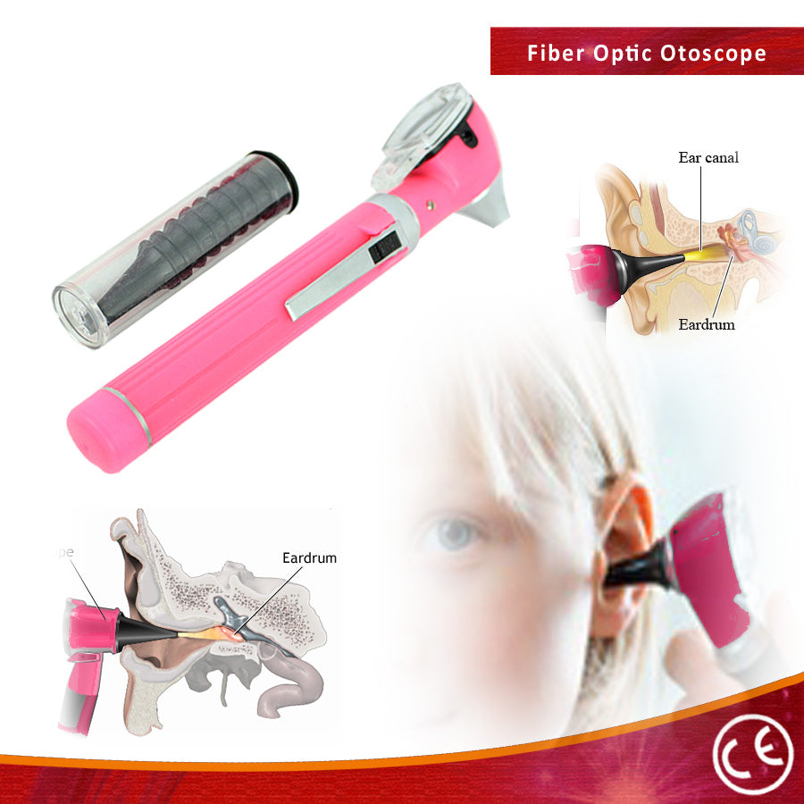 Mini Otoscope Pink  10Pcs Fiber Optic Pocket ENT Medical Diagnostic Set