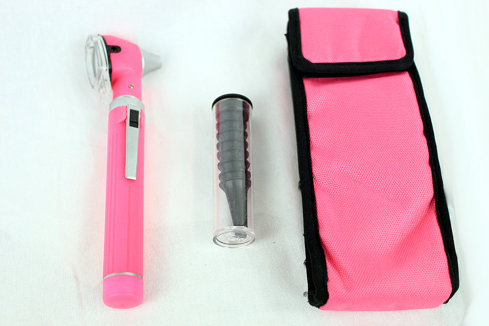 Mini Otoscope Pink  10Pcs Fiber Optic Pocket ENT Medical Diagnostic Set