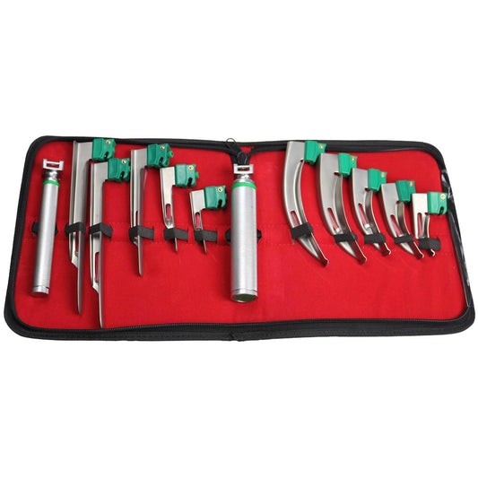 12pc Mac & Miller Fiber Optic Laryngoscope Kit  2 Handles, 10 Blades