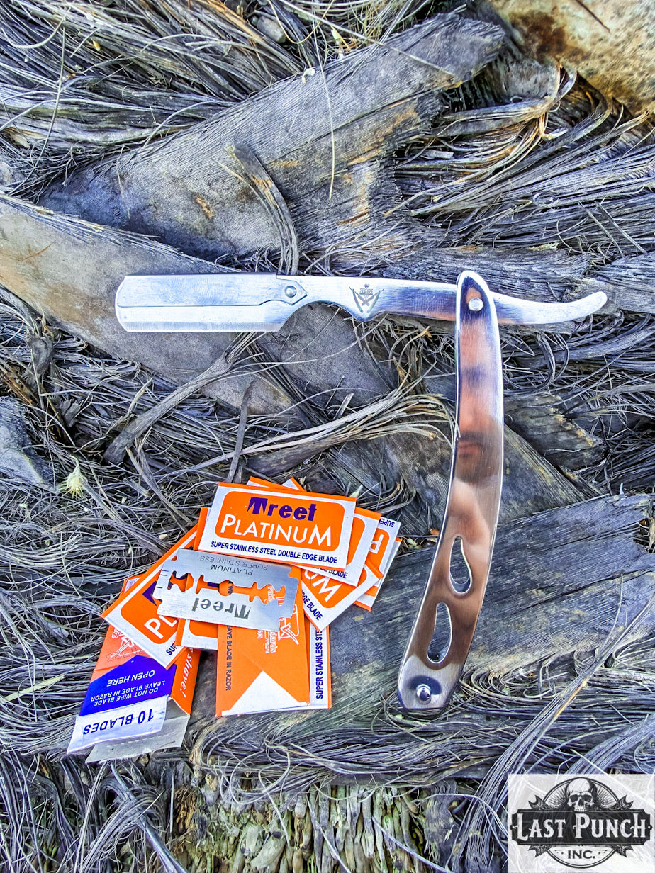 Professional All-Silver Straight Cut Throat Barber Shaving Razor + 10 Blades Stainless Steel
