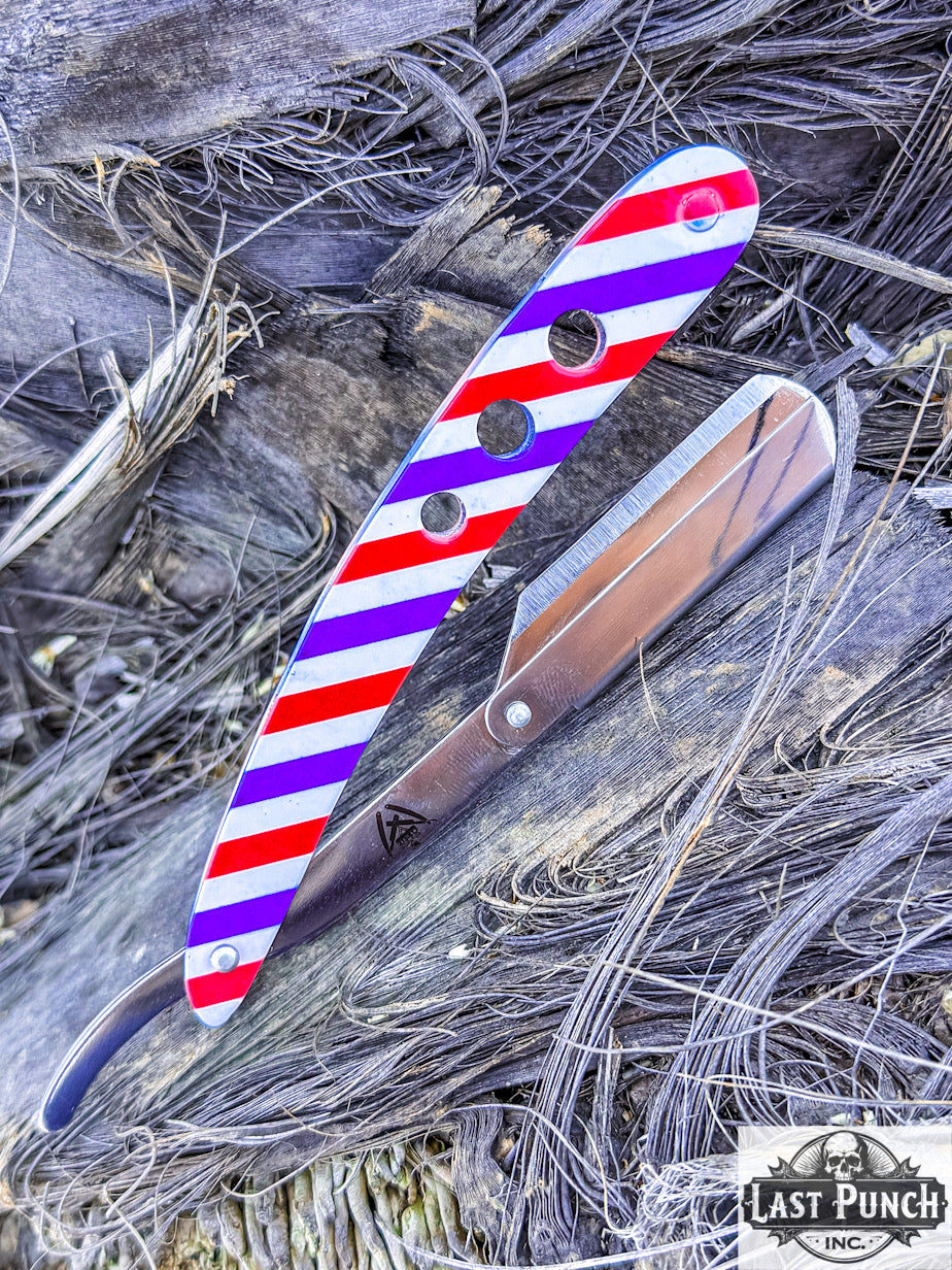Professional Paper Coated Straight Cut Throat Barber Razor (White/Red/Blue) + 10 Stainless Steel Blades
