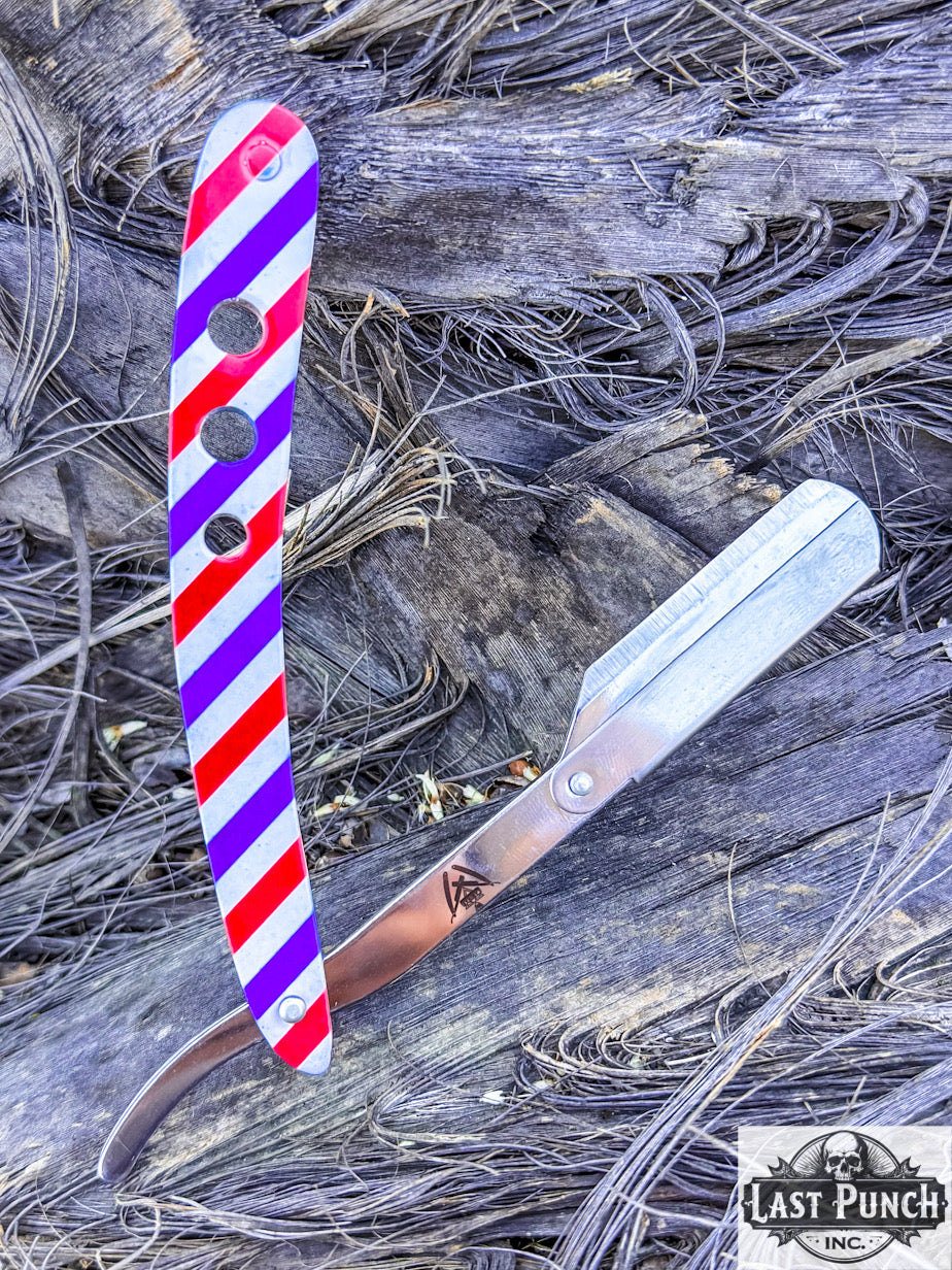 Professional Paper Coated Straight Cut Throat Barber Razor (White/Red/Blue) + 10 Stainless Steel Blades