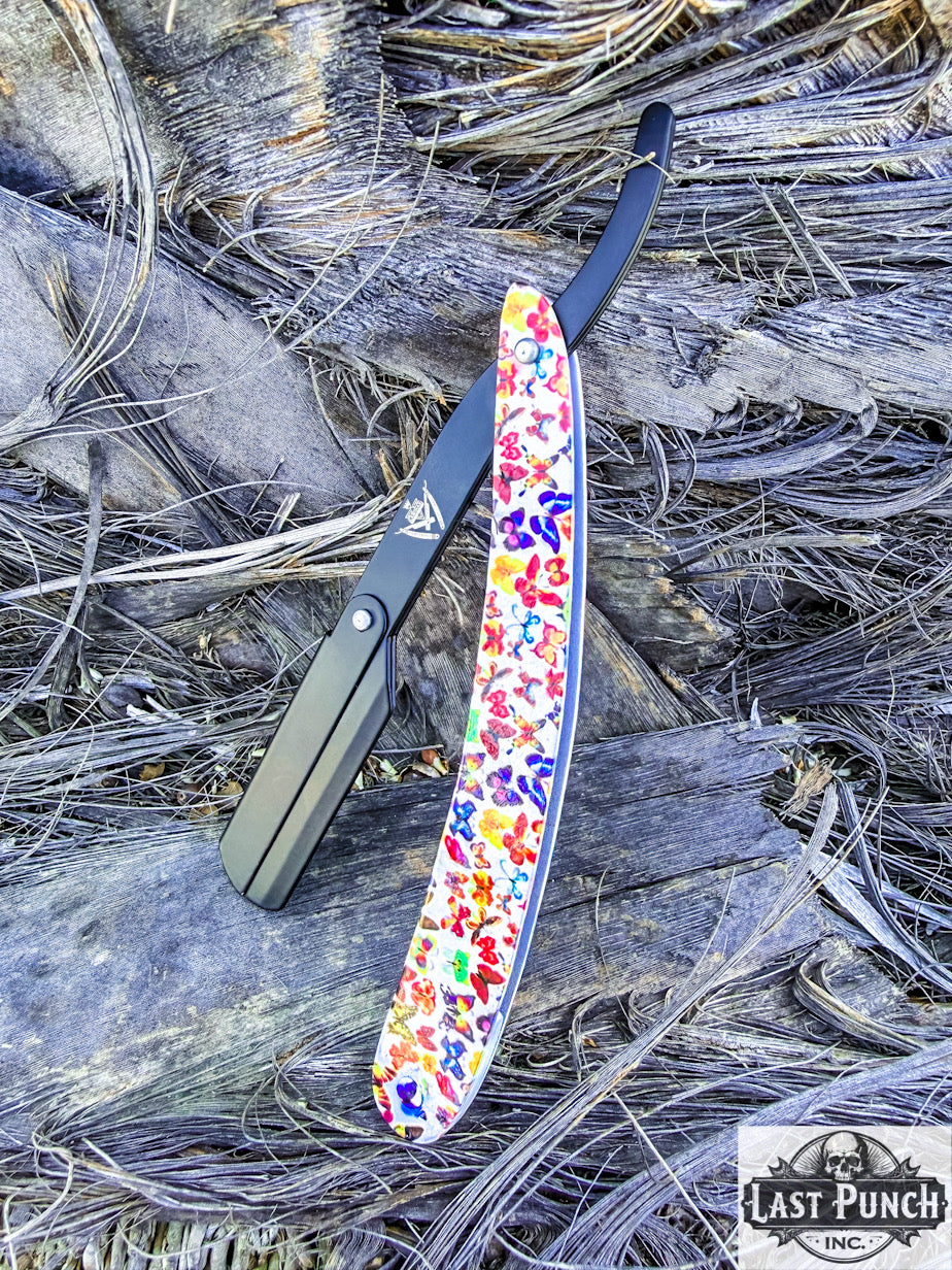 Professional Butterfly Style Handle Straight Cut Throat Barber Razor + 10 Stainless Steel Blades 
