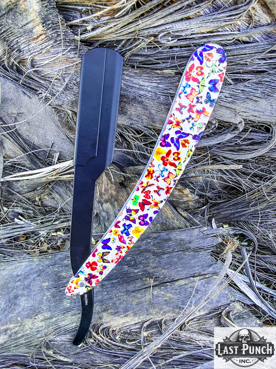 Professional Butterfly Style Handle Straight Cut Throat Barber Razor + 10 Stainless Steel Blades 