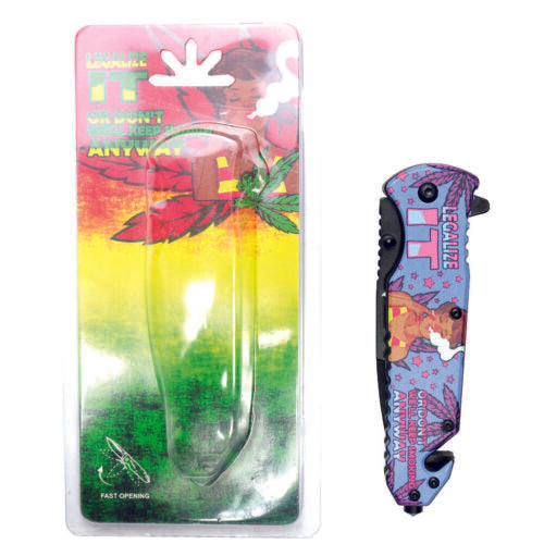 8.5" Lady Design Blue Handle Spring Assisted Folding Knife W/ Belt Cutter