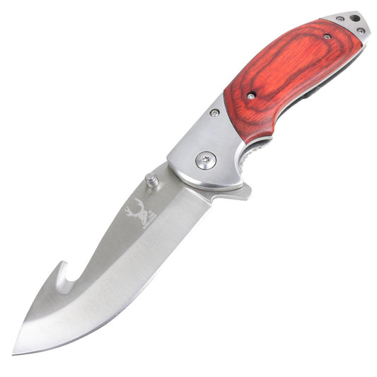 8.5" Spring Assisted Folding Knife Red Wood Handle With Belt Clip