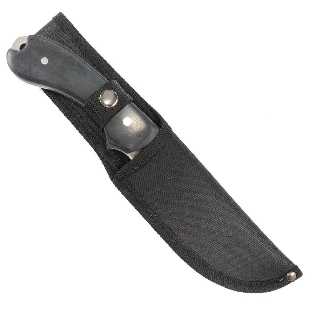 TheBoneEdge 10" Full tang hunting knife wood handle 3CR13 Steel with Buttoned Sheath