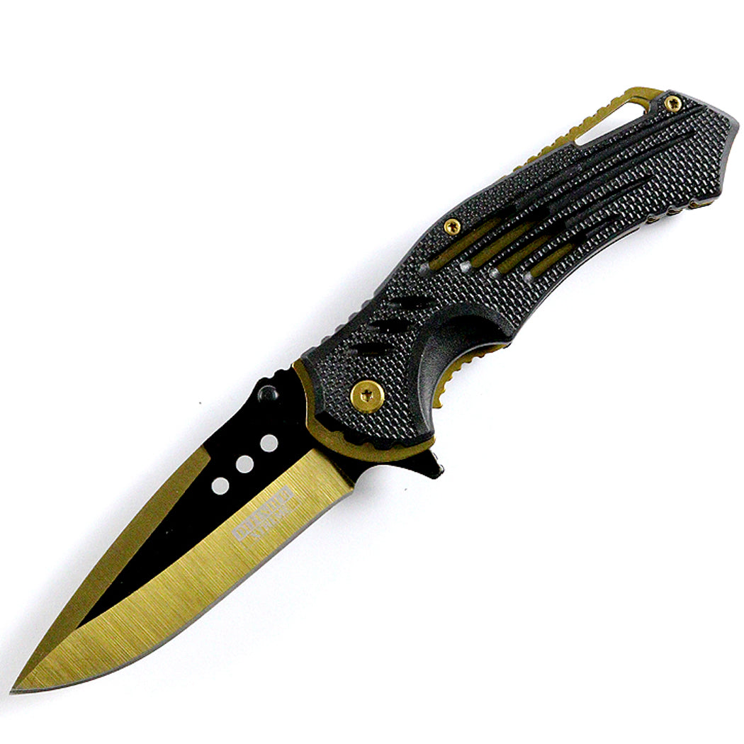 Defender Xtreme Golden 8.75"  Spring Assisted Tactical Folding Knife 3CR13 Steel