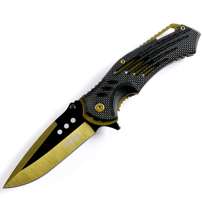 Defender Xtreme Golden 8.75"  Spring Assisted Tactical Folding Knife 3CR13 Steel