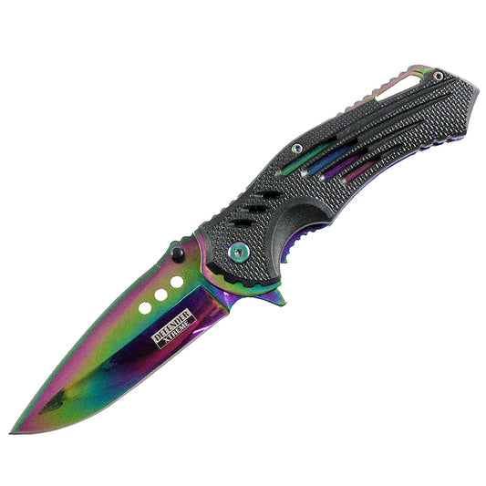 Defender-Xtreme 8.75" Spring Assisted Tactical Folding Knife 3CR13 Steel Rainbow