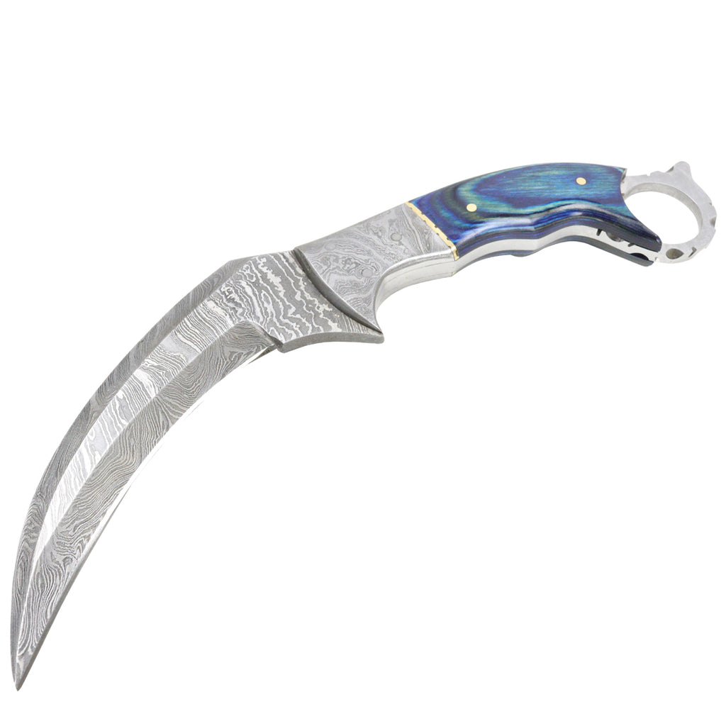 TheBoneEdge 9.5" Damascus Steel Hunting Knife Wood Handle With Leather Sheath