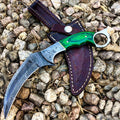 TheBoneEdge 9.5" Damascus Blade Wood Handle Hunting Knife With Leather Sheath