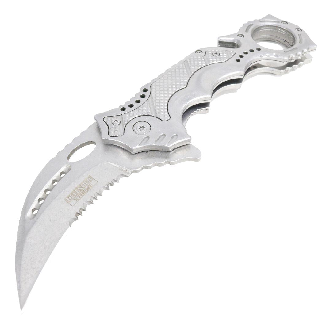 8.5" Silver Color Spring Assisted Folding Knife Glass Breaker 3CR13 Steel