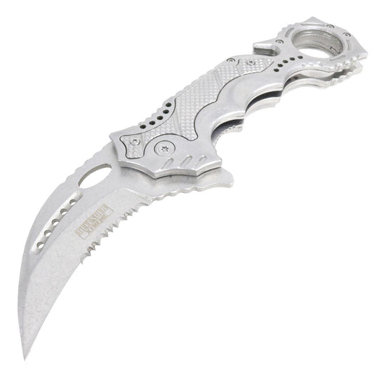 8.5" Silver Color Spring Assisted Folding Knife Glass Breaker 3CR13 Steel