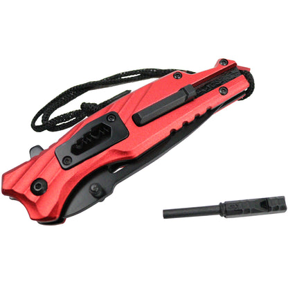 Defender Red & Black 8" Spring Assisted Folding Knife 3CR13 Stainless Steel