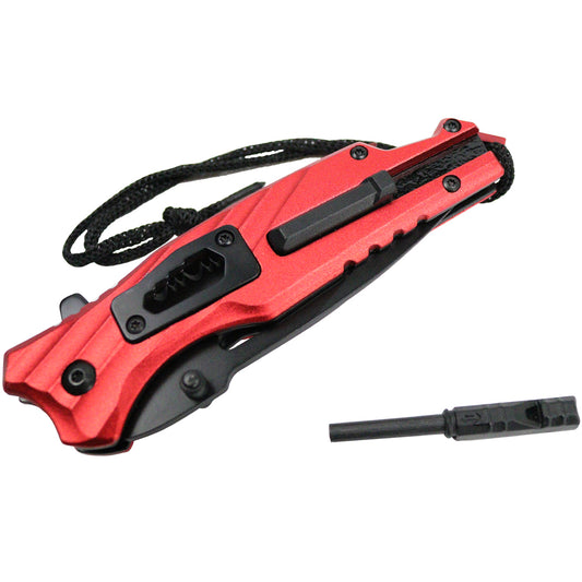 Defender Red & Black 8" Spring Assisted Folding Knife 3CR13 Stainless Steel
