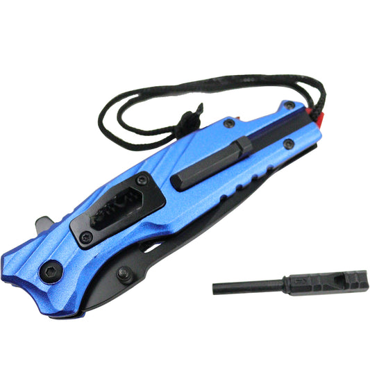 Defender Tactical Blue & Black 8" Spring Assisted Folding Knife Stainless Steel