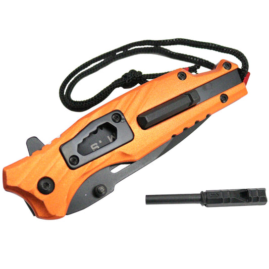Defender Tactical Orange & Black 8" Spring Assisted Folding Knife Stainless Steel