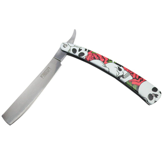 10" Vintage Folding Shaving Straight Stainless Steel Barber Razor Skull Red Rose