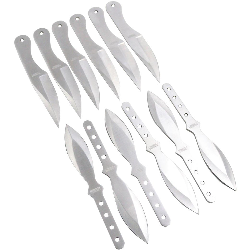 Defender 5.5" Throwing Knife 24 Pc Set Stainless Steel 4 Styles Black & Silver