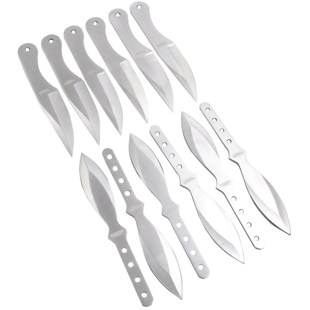 Defender 5.5" Throwing Knife 24 Pc Set Stainless Steel 4 Styles Black & Silver