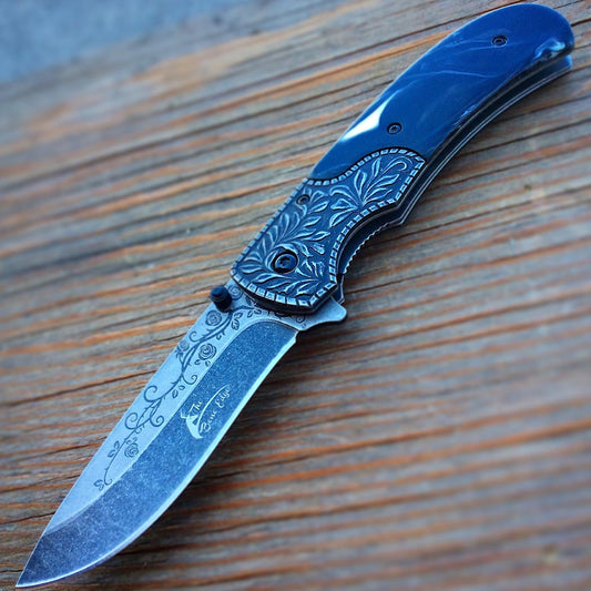 8.5" Spring Assisted Folding Knife Packawood & Pearl Handles Engraved New Gift