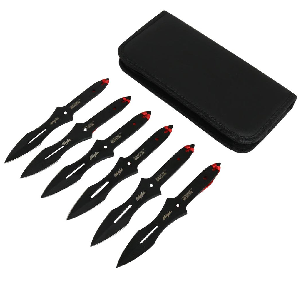 Defender-Xtreme 6.5"Set of 6 Piece Ninja Throwing Knife Kit Stainless Steel Black