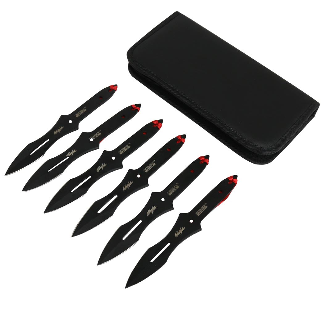 Defender-Xtreme 6.5"Set of 6 Piece Ninja Throwing Knife Kit Stainless Steel Black