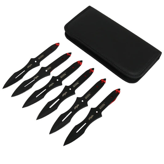 Defender-Xtreme 6.5"Set of 6 Piece Ninja Throwing Knife Kit Stainless Steel Black