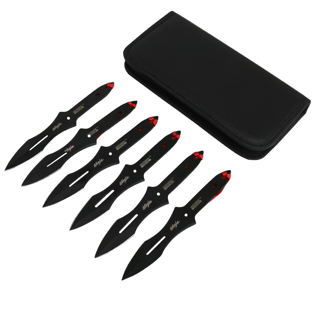 Defender-Xtreme 6.5"Set of 6 Piece Ninja Throwing Knife Kit Stainless Steel Black