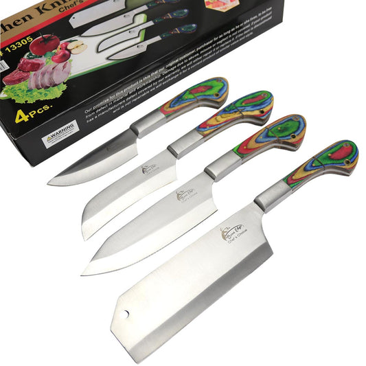 New Butcher Cleaver Chef Kitchen Knife Set Meat Chopper Stainless Steel Pakkawood