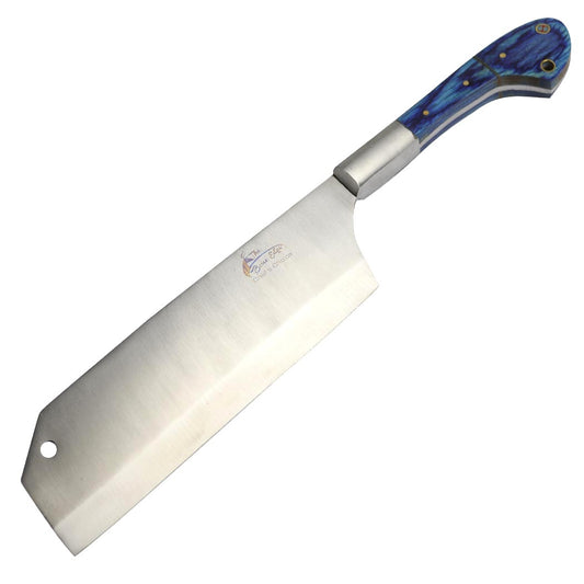 TheBoneEdge 12" Chef Kitchen Cleaver Knife Blue Packawood Handle Stainless Steel