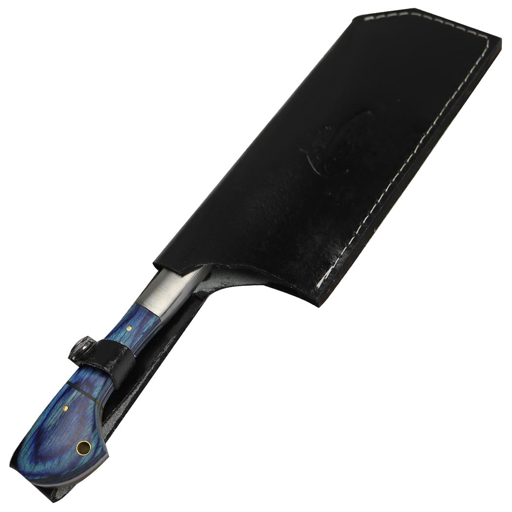 TheBoneEdge 12" Chef Kitchen Cleaver Knife Blue Packawood Handle Stainless Steel