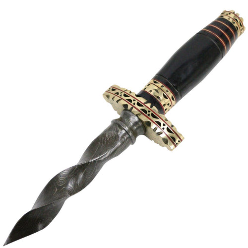 10.5" Custom Handmade Damascus Steel Kris Blade Dagger Knife Leather Pouch Black