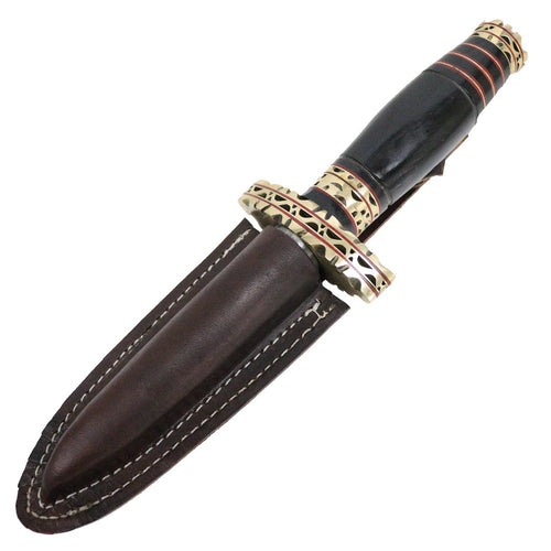 10.5" Custom Handmade Damascus Steel Kris Blade Dagger Knife Leather Pouch Black