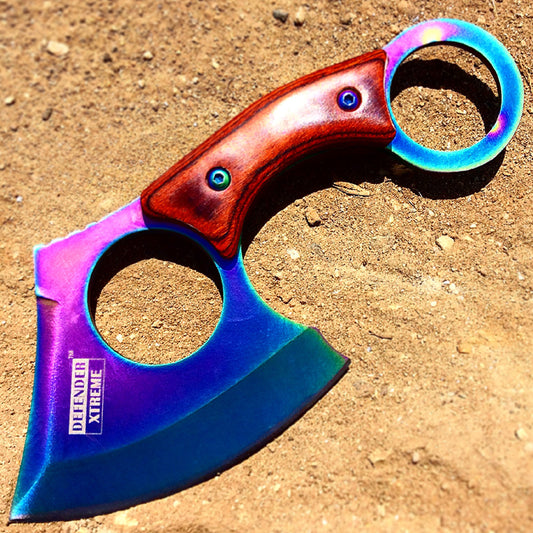 Defender-Xtreme 6.5" Rainbow Hunting Mini Axe 3CR13 Stainless Steel Wood Handle