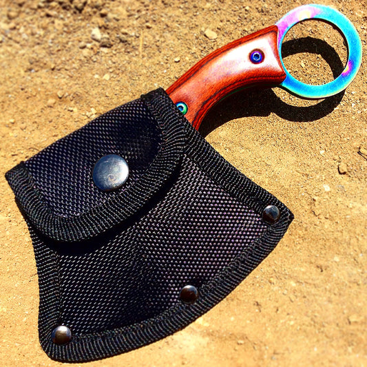 Defender-Xtreme 6.5" Rainbow Hunting Mini Axe 3CR13 Stainless Steel Wood Handle