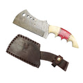 TheBoneEdge 9" Damascus Blade Red & Yellow Handle Butcher Style Knife