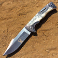 TheBoneEdge 9" Classic Western Folding Knife Stainless Steel White Pearl Handle