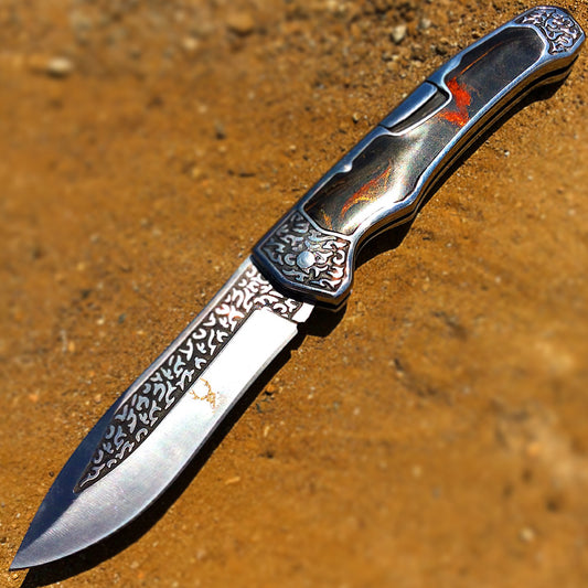TheBoneEdge 9" Classic Western Folding Knife Stainless Steel Brown Pearl Handle