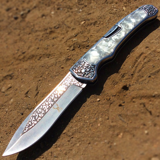 TheBoneEdge 9" Classic Western Folding Knife Stainless Steel Blade Pearl Handle