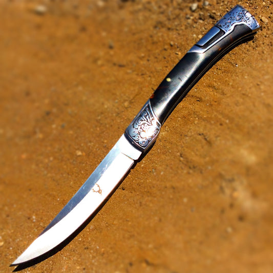 TheBoneEdge 9.5" Classic Western Folding Knife Stainless Steel Brown Pearl Handle