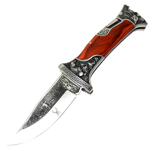 TheBoneEdge 9" Classic Western Folding Knife Stainless Steel Blade Wood Handle