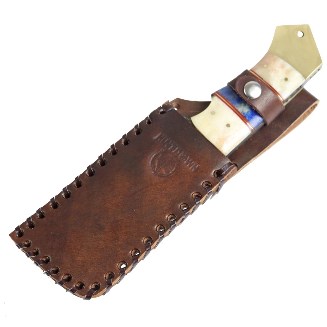 9.5" Damascus Steel Forged Handmade Knife Hunting Skinner Custom Leather Sheath