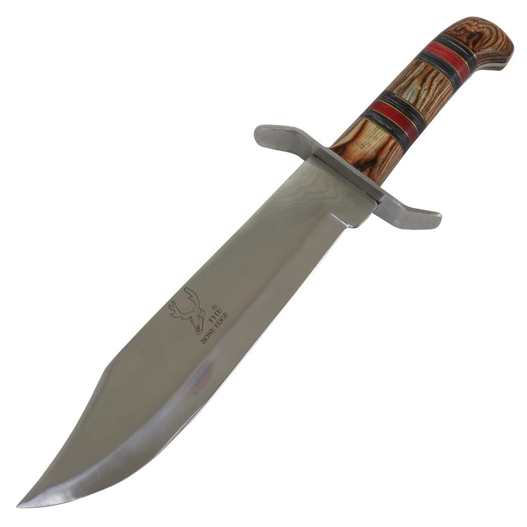 15" Wild Survival Hunting Knife Camping Outdoor Straight Knives Wood Handles Brown